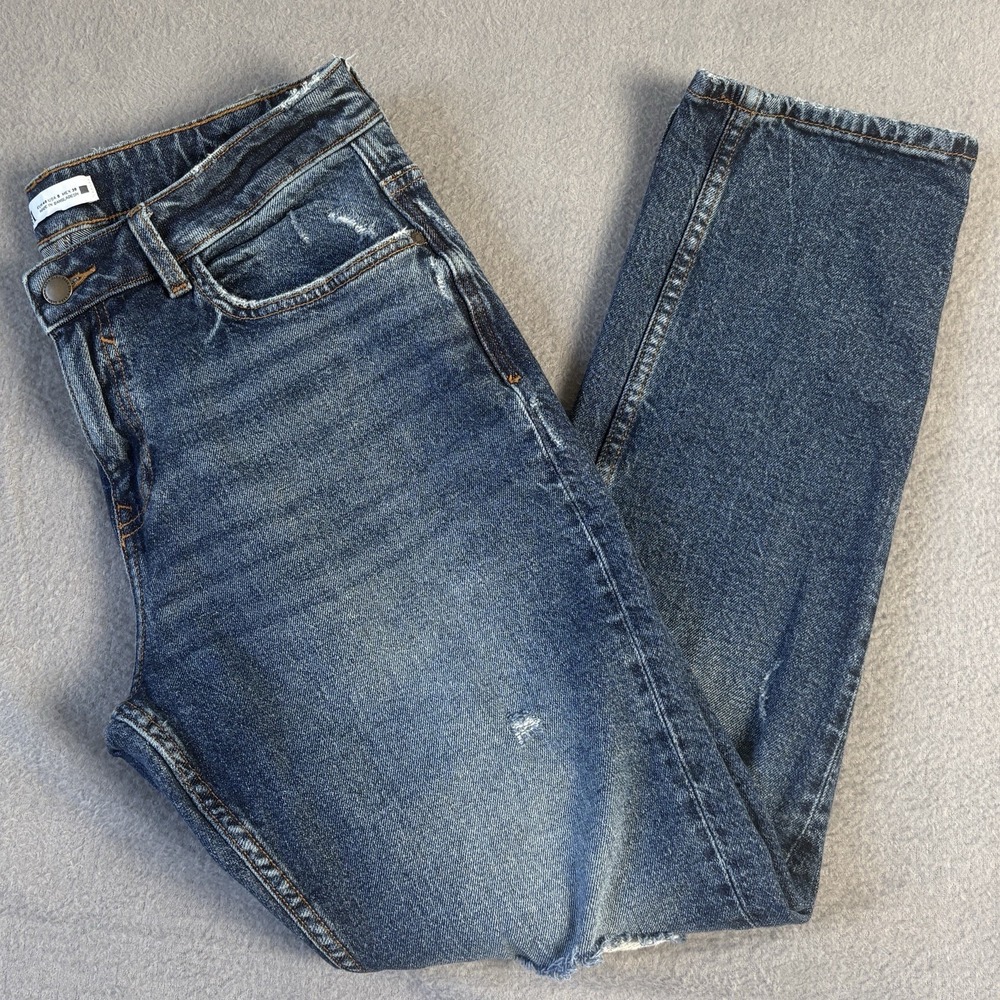 ZARA Distressed Jeans Women 8 Slim Straight Medium Wash Ripped Denim Capsule